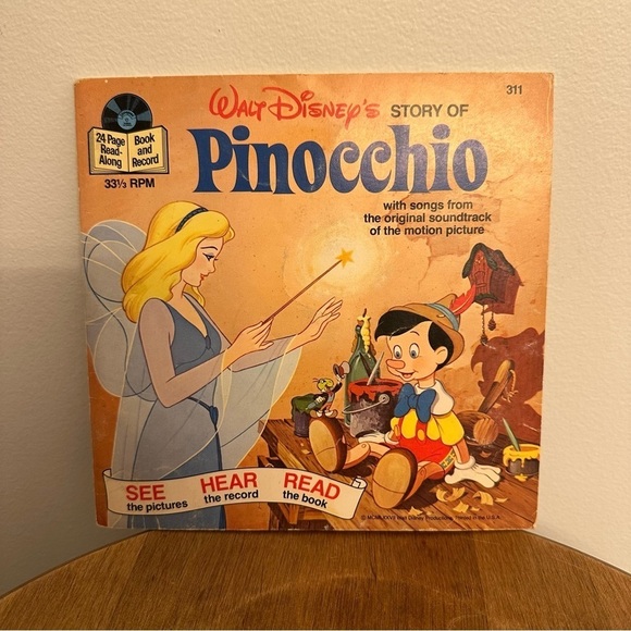 Disney Other - Vintage Disney Pinocchio #311 See Hear Read Record Book 33 1/3 RPM Songs Movie